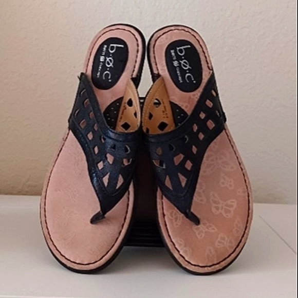 BOC Open Toe Black Leather Sandals Shoes - BOC Open Toe Black Leather Sandals Size 7